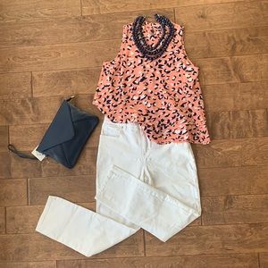 Mud Pie • Size Small • sleeveless top • coral, navy & white • NEW w/ Tags